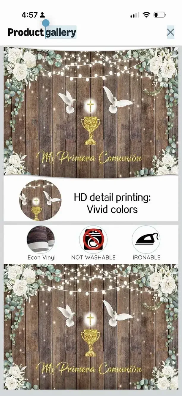 NEW  Mi Primera Comunion Photo Backdrop Rustic Wood &Floral Communion banner